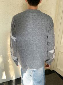 Claim Dot Loose Fit Men's Graphic Printed Drop Shoulder Sweater - Grey - View 2