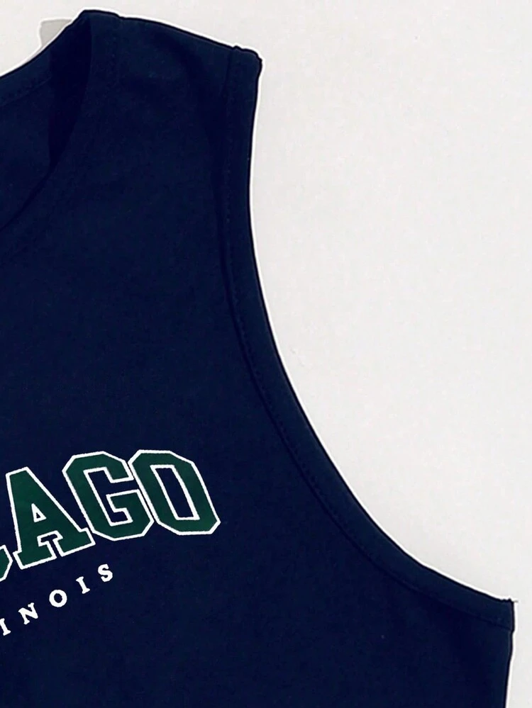 SHEIN Unity Top tank con estampado de letra - Azul - Añade 5