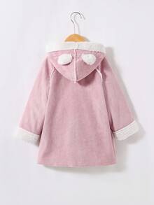SHEIN 少女雙排扣3d耳朵設計帽風衣 - 淺粉色 - 查看 2