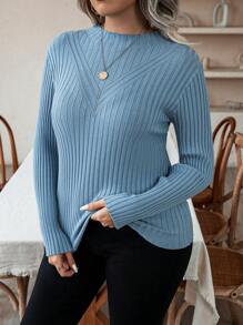 Calvaya Talla grande Jersey unicolor tejido de canalé - Azul - Ver 5