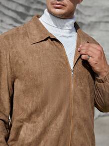GENTILAND 男士大码拉鏈開襟夾克 - 棕色 - 查看 6