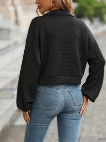 SHEIN LUNE Flap Pocket Drop Shoulder Jacket - Black - View 2