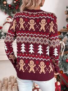 EMERY ROSE Christmas Elk & Tree Pattern Raglan Sleeve Sweater,Long Sleeve Tops Knit Pullover Fall Winter Sweater - Multicolor - View 2