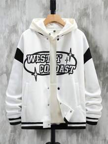 Manfinity Homme Men Plus Slogan Graphic Striped Trim Drop Shoulder Bomber Jacket Without Hoodie