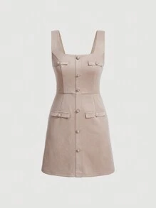 SHEIN MOD Nút phía trước Đầm Tổng thể Không có áo lót - Màu be - Xem 1