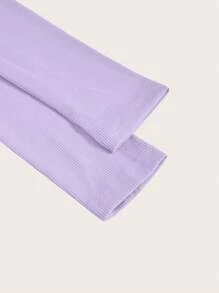 SHEIN BASICS Solid Mock Neck Crop Tee - Dusty Purple - View 4