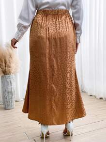 Franclia Plus Leopard Jacquard Mermaid Skirt - Camel - View 2