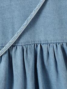 Young Girl Butterfly Print Button Through Denim Dress With Bag - Medium Wash - View 4