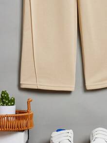 SHEIN Cậu bé Tween Nút phía trước quần ống rộng Quần thể thao - Màu Khaki - Xem 3