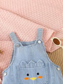 女嬰卡通圖案前口袋牛仔連體衣 - 淺色水洗藍 - 查看 3