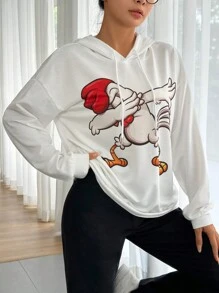 SHEIN Unity Print Drop Shoulder Drawstring Hoodie - Multicolor - View 4