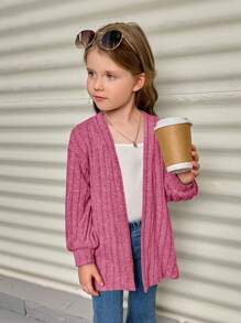 SHEIN Cô Gái Trẻ Thả vai Mở Mặt trước áo - Màu Hồng Tươi - Xem 4