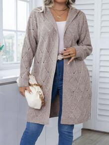 Calvaya Plus Pointelle Knit Hooded Duster Cardigan - Multicolor - View 1