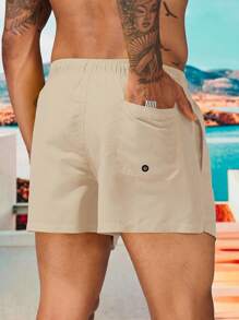 Manfinity Swimmode Men Drawstring Waist Slant Pocket Swim Trunks,Hawaiian
