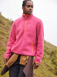 In My Nature Men Zip Half Placket Teddy Sweatshirt