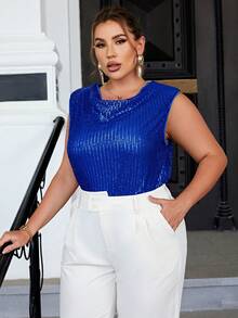 Sollinarry Plus Draped Collar Sequin Tank Top - Royal Blue - View 6