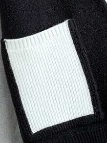 SHEIN 男小童撞色條紋飾邊雙口袋前紐扣開襟衫 - 黑色 - 查看 5