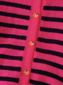 SHEIN Tween Girl Striped Pattern Drop Shoulder Cardigan - Hot Pink - View 5