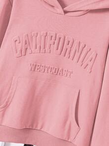 SHEIN Tween Girl Letter Embroidery Kangaroo Pocket Sweatshirt - Pink - View 4