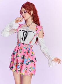 The Powerpuff Girls | ROMWE Falda pichi con estampado de dibujos animados ribete con fruncido - Multicolor - Ver 5