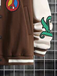 Manfinity Homme Men Plus Letter & Cartoon Graphic Two Tone Baseball Jacket Without Hoodie - Multicolor - View 3