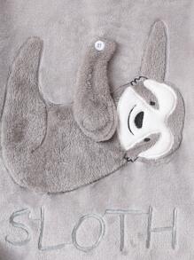 女大童刺繡卡通圖案法蘭絨上衣和褲子睡衣套裝 - 灰色 - 查看 3