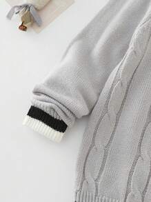 Young Boy Cable Knit Contrast Collar 2 In 1 Sweater