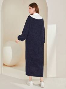 Mulvari Colorblock Lantern Sleeve Belted Dress - Navy Blue - View 7