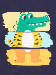 Cozy Pixies Baby Boy 2pcs Striped & Cartoon Graphic Tee - Navy Blue - View 4