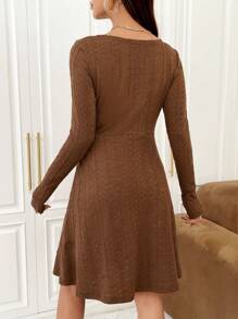 SHEIN Maternity Solid A-line Dress - Coffee - View 2