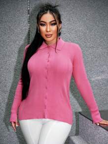 SHEIN SXY Solid Button Front Cardigan - Pink - View 6