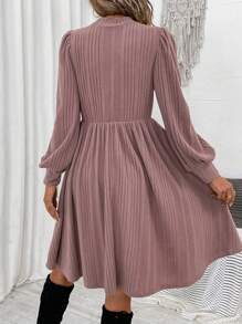 SHEIN Clasi Mock Neck Lantern Sleeve Ribbed Knit Dress - Dusty Purple - View 2