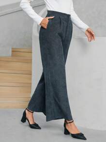 SHEIN BIZwear Wide Leg Suit Pants - Navy Blue - View 4