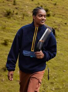 In My Nature Men Flap Detail Half Zipper Outdoor Fleece Top