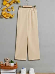 SHEIN Cậu bé Tween Nút phía trước quần ống rộng Quần thể thao - Màu Khaki - Xem 2