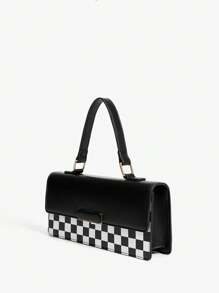 BizChic Túi Checkerboard màu đen có khóa nắp trên dành cho nữ - Đen và trắng - Xem 11