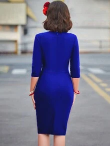 MUXXN Solid Square Neck Bodycon Dress - Royal Blue - View 3