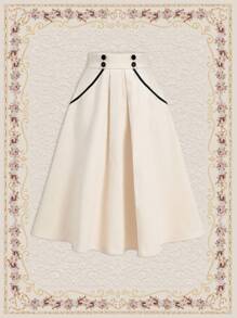 Vintamour 复古优雅女式拼色喇叭裙演唱会长裙复古衣服冬季女装老钱美学秋装教师服装 - 米色 - 查看 1