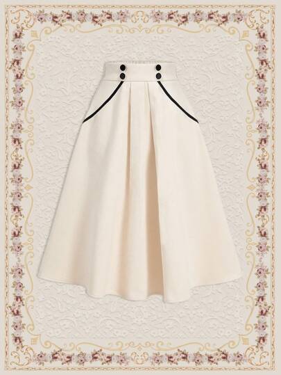 Vintamour 复古优雅女式拼色喇叭裙演唱会长裙复古衣服冬季女装老钱美学秋装教师服装