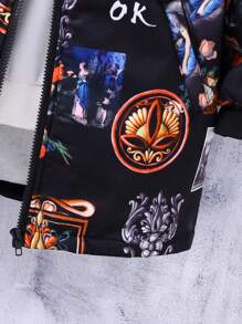 男大童1入組字母圖案風衣外套 - 黑色 - 查看 5