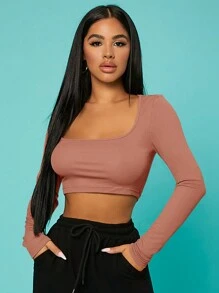 SHEIN SXY 方領短款T恤 - 藕粉色 - 查看 1