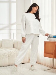 Mulvari 大碼字母圖案衛衣和衛褲 - 白色 - 查看 4