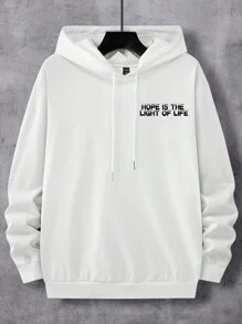 Manfinity Hypemode Nam Nấm & Đồ họa Khẩu hiệu Thả vai Dây rút Hoodie - trắng - Xem 3