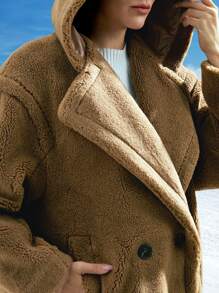 SHEIN LUNE 西裝領落肩袖毛茸茸外套 - 咖啡棕 - 查看 5