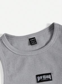 SHEIN EZwear con diseño de parche de letra Top tank & de cintura con cordón Pantalones deportivos - Gris - Ver 4