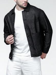 Manfinity Homme Men Plus Dual Pocket Button Up Denim Jacket - Black - View 4