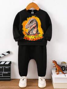 男嬰恐龍和字母圖案衛衣和衛褲 - 黑色 - 查看 3