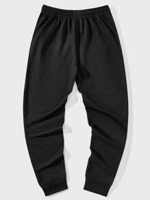 ROMWE MEN Street Life Men Elastic Waist Text Printed Sweatpants - Black - View 2