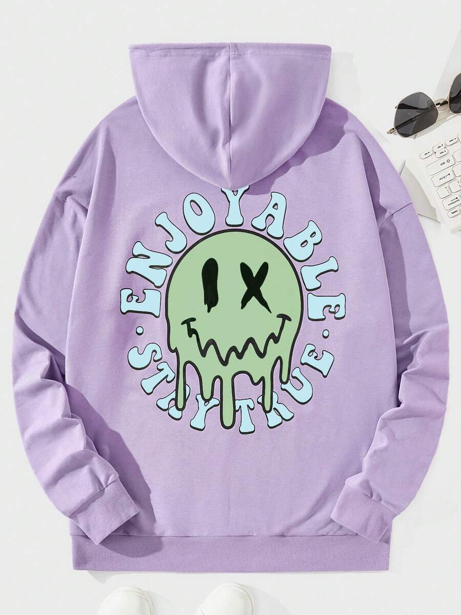 Manfinity RebelGame 男士卡通字母圖形下肩束口過大帽t - 淡紫色 - 查看 1