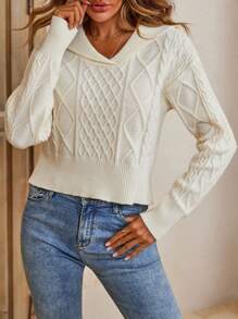 SHEIN LUNE Cable Knit Drop Shoulder Sweater Knit Pullover Fall Winter Outfit